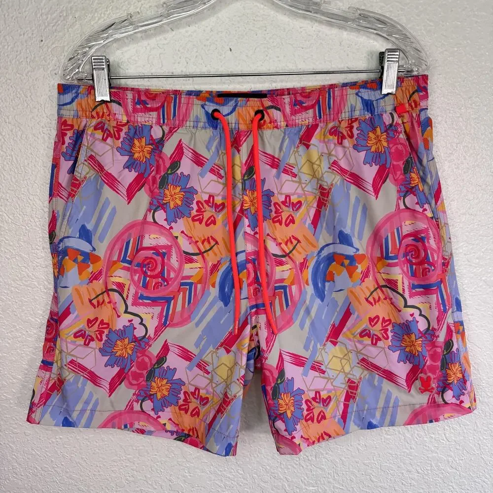 Psycho Bunny Benton Swim Trunks Mens Large Tropical Floral Beach Resort Shorts